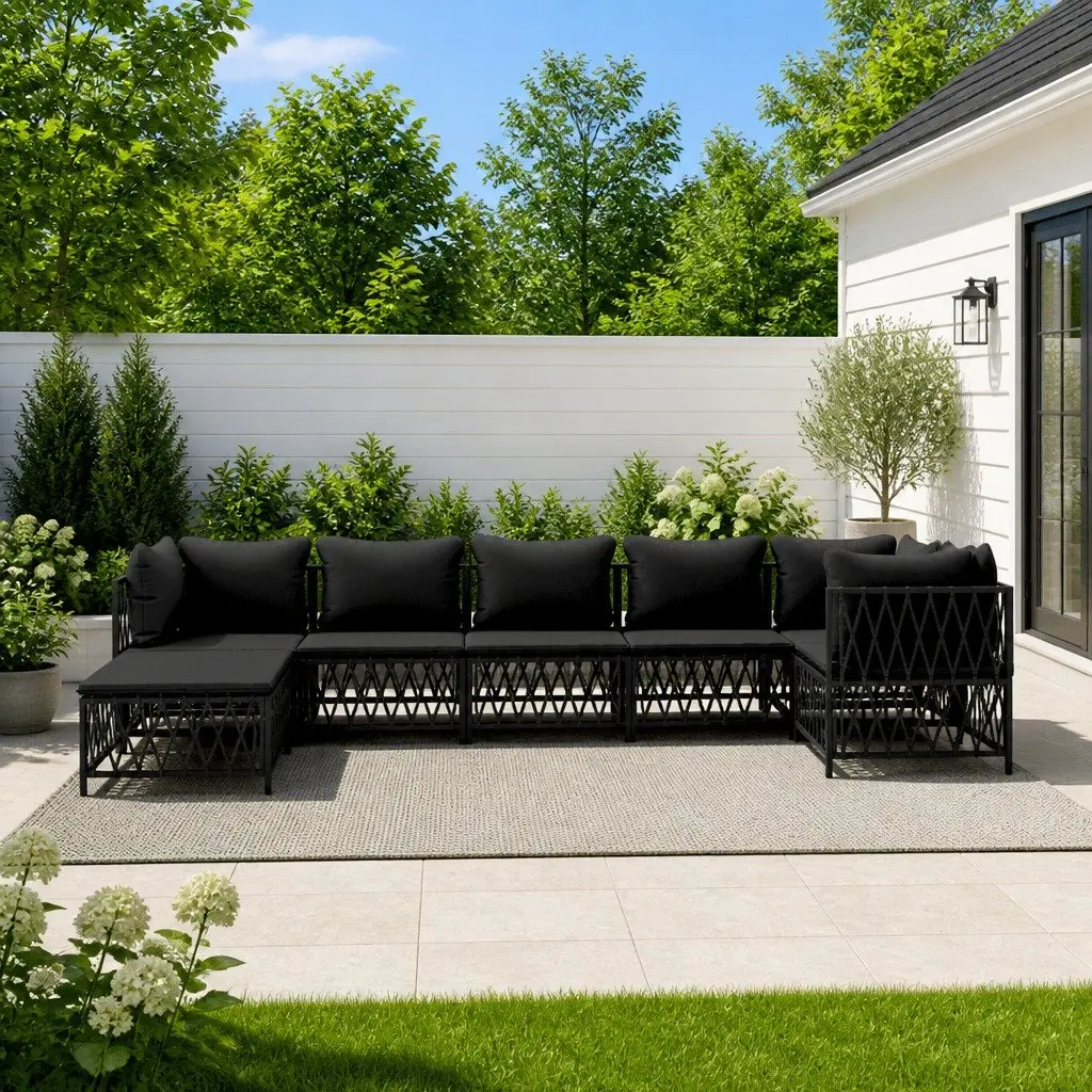 7 Piece Garden Lounge Set Steel Frame Anthracite Woven Fabric Cushions