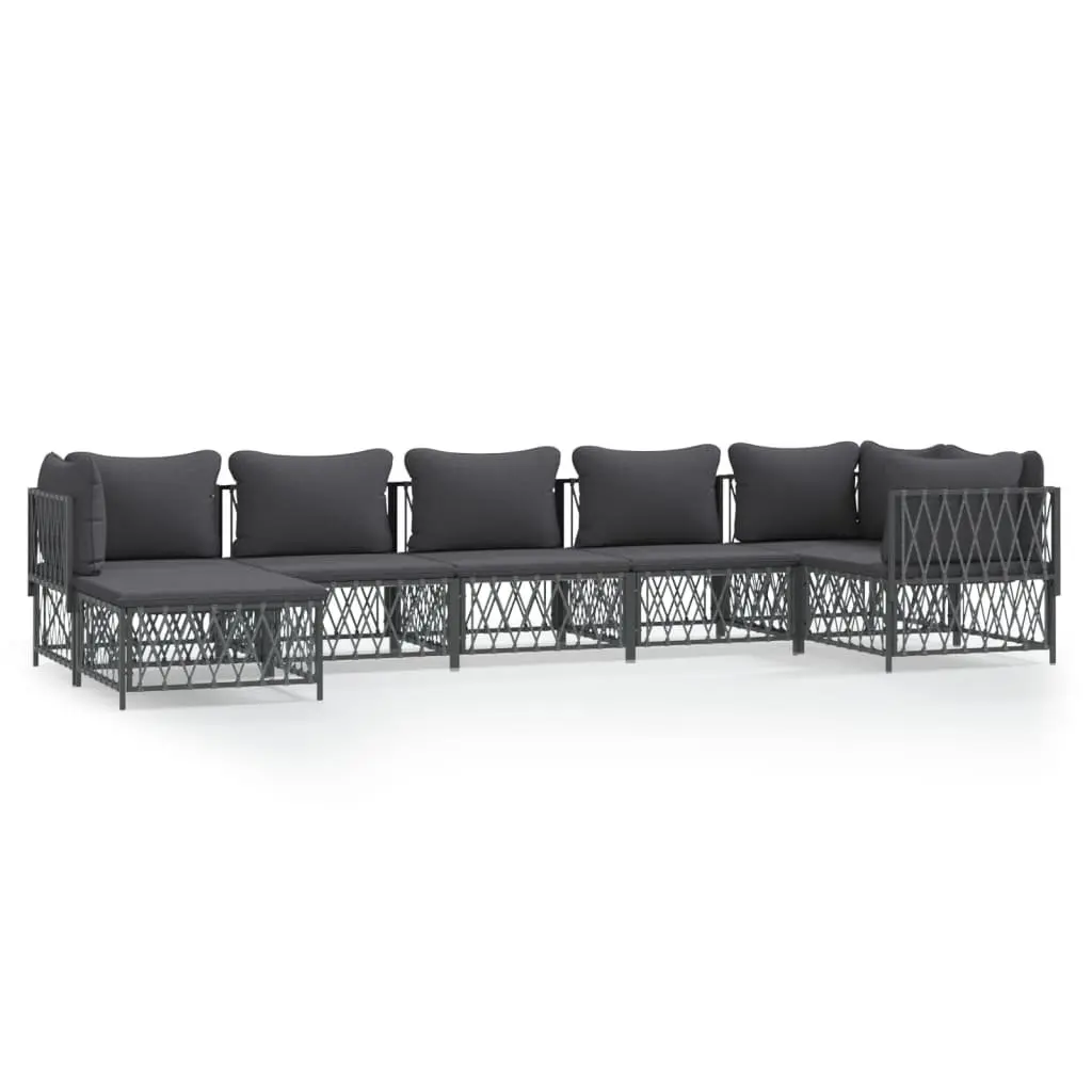 7 Piece Garden Lounge Set Steel Frame Anthracite Woven Fabric Cushions