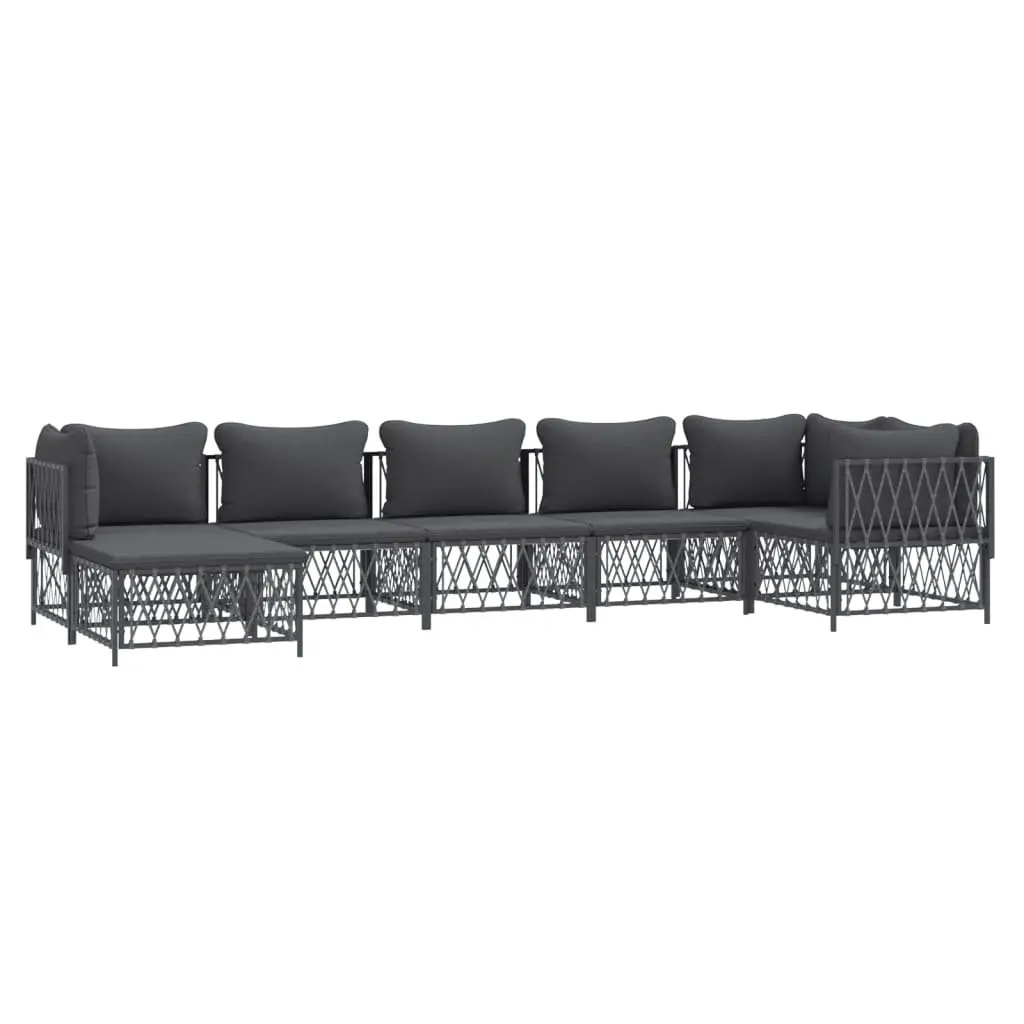 7 Piece Garden Lounge Set Steel Frame Anthracite Woven Fabric Cushions