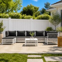 Sturdy 8-Piece White Garden Lounge Set with Cushions