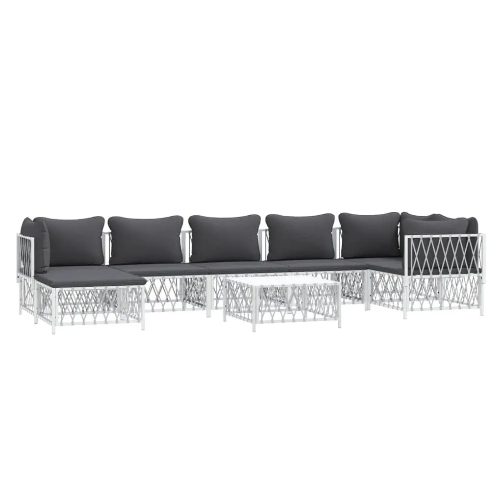 Garden Lounge Set Woven Fabric 8 Piece White Outdoor Furniture Steel Frame