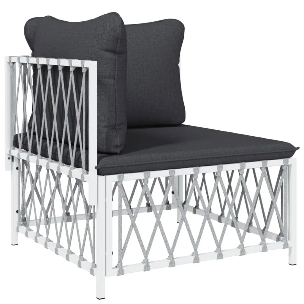 Garden Lounge Set Woven Fabric 8 Piece White Outdoor Furniture Steel Frame