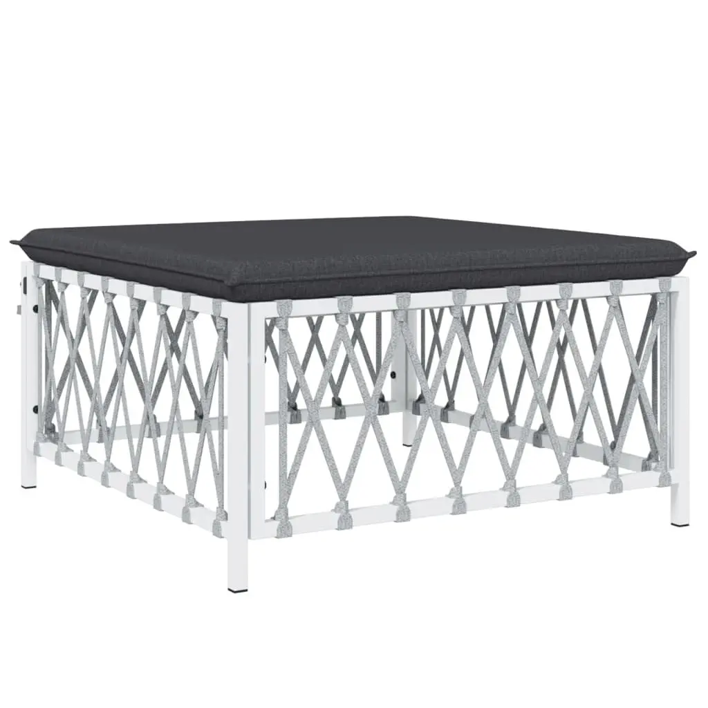 Garden Lounge Set Woven Fabric 8 Piece White Outdoor Furniture Steel Frame