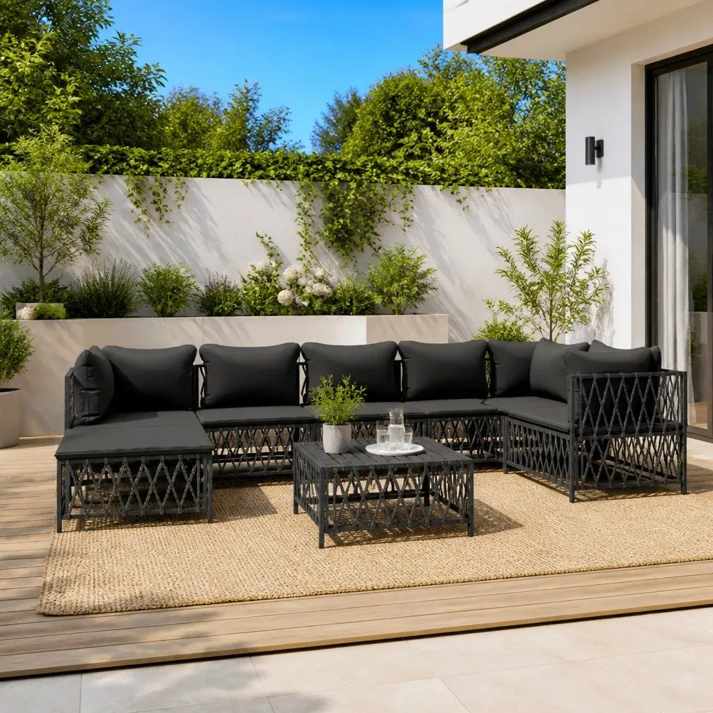 Garden Lounge Set Steel Frame 8 Piece Modular Sofa Anthracite