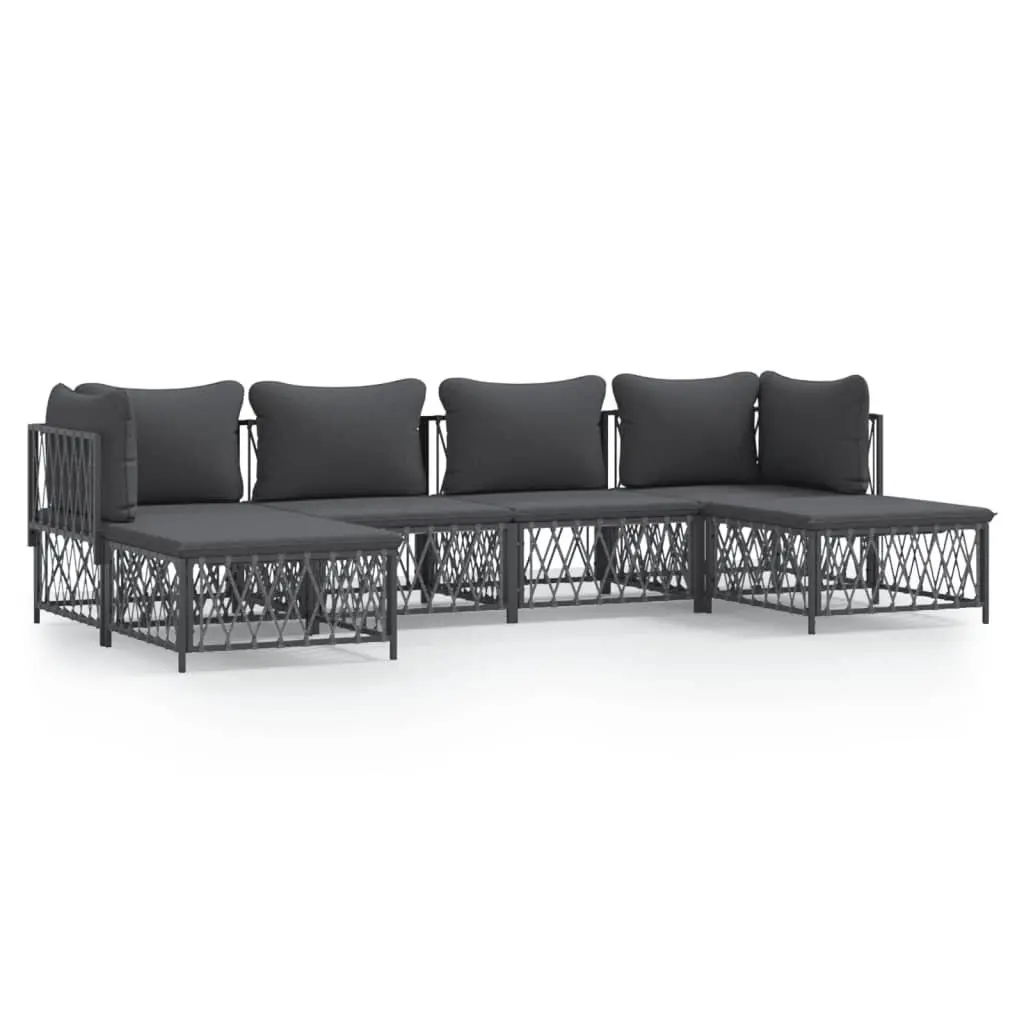 Garden Lounge Set Powder-coated Steel Frame Woven Fabric Cushions Anthracite 6 Piece
