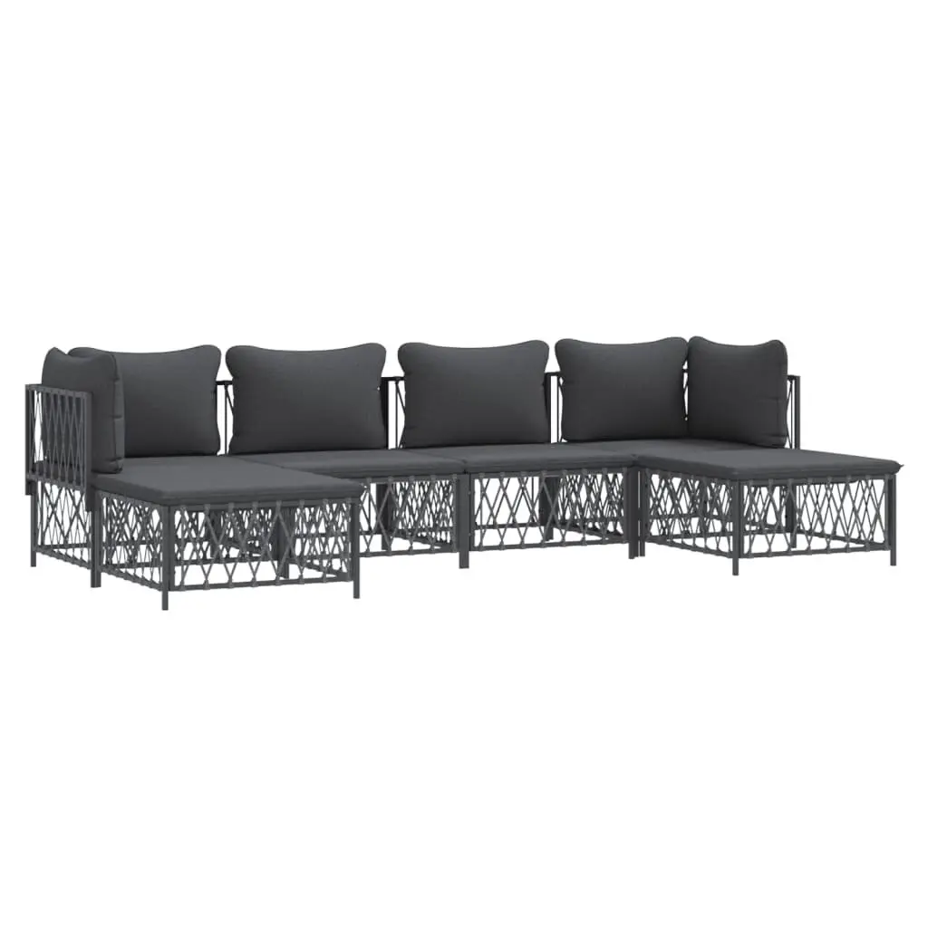 Garden Lounge Set Powder-coated Steel Frame Woven Fabric Cushions Anthracite 6 Piece