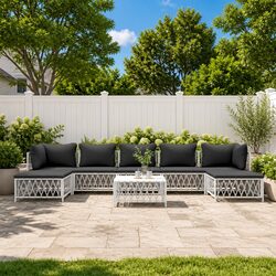 Sturdy 8-Piece White Outdoor Lounge Set with Cushions