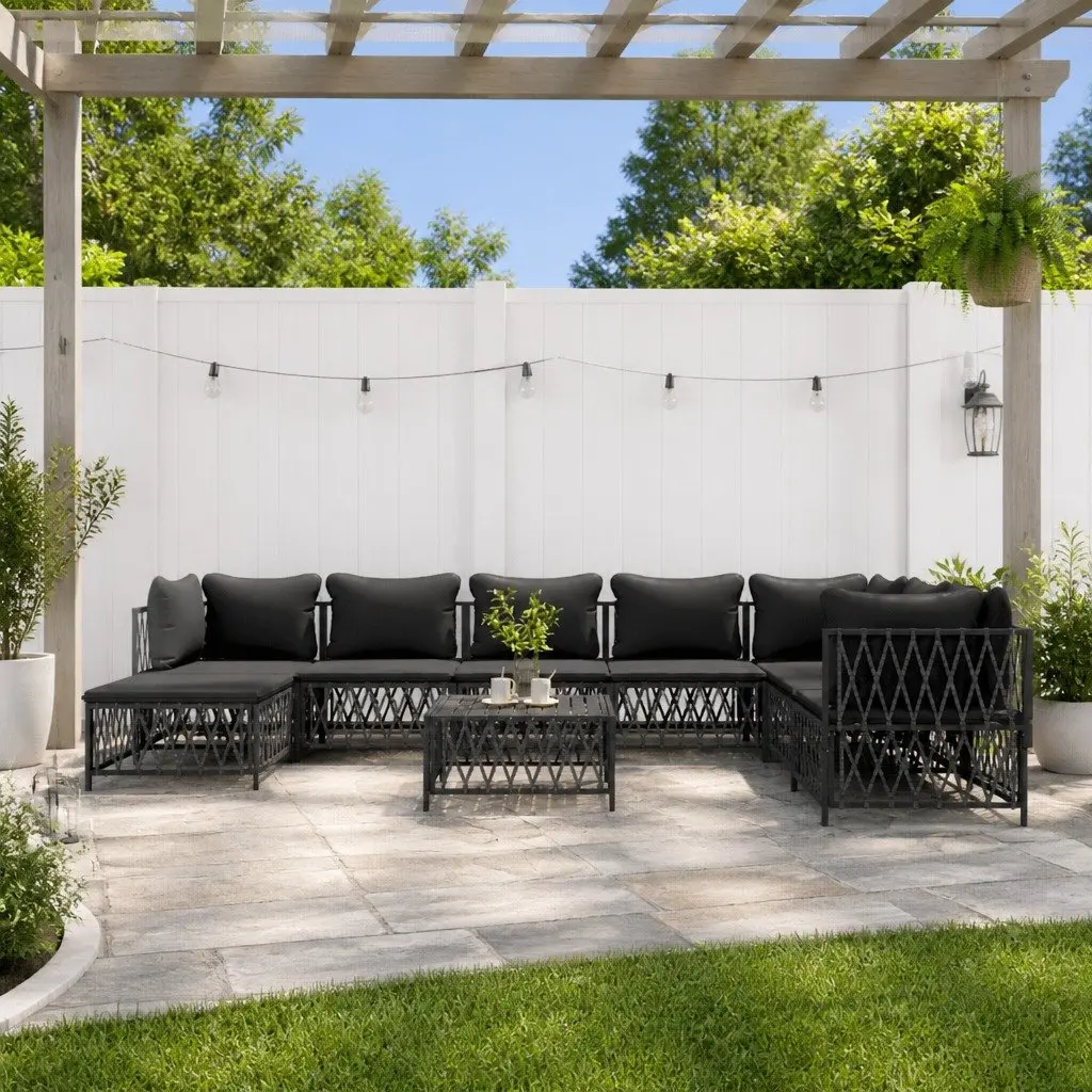 9 Piece Garden Lounge Set Woven Fabric Powder Coated Steel Anthracite