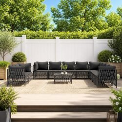 Outdoor Lounge Set - 11 Piece Modular Sofa with Anthracite Cushions