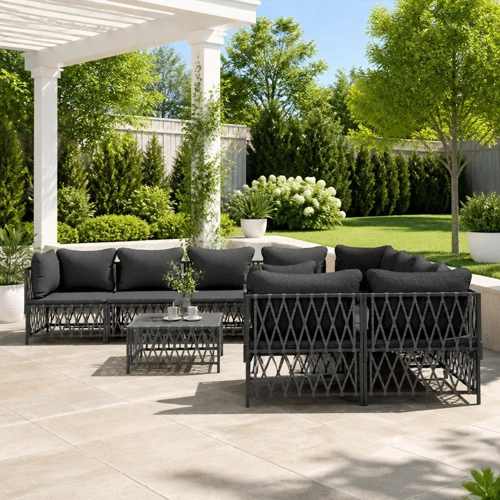 9-Piece Anthracite Garden Lounge Set with Steel Frame