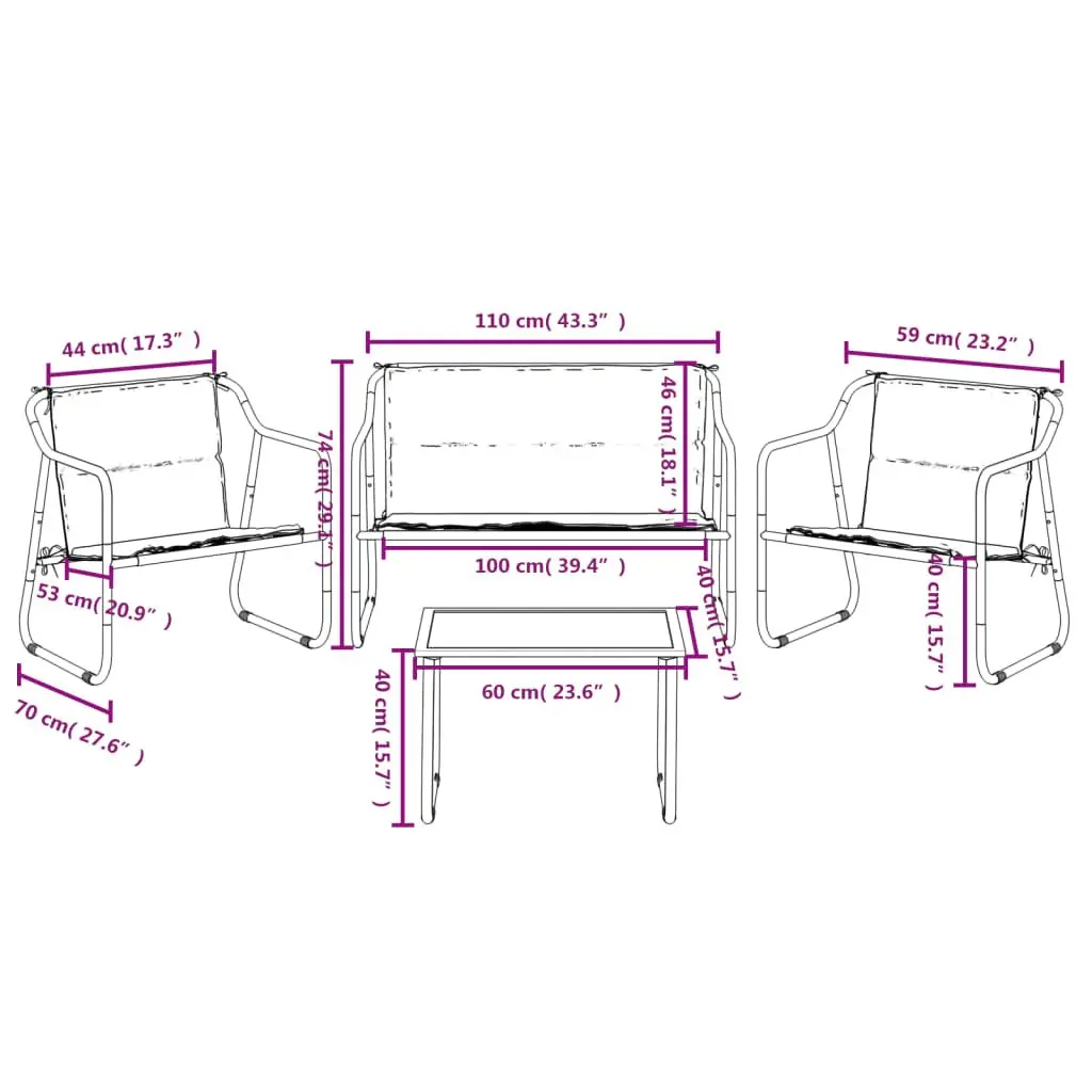 Garden Lounge Set Textilene Steel 4 Piece Anthracite