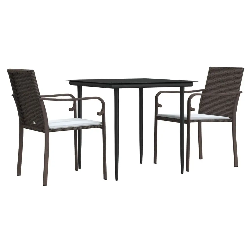 Garden Dining Set PE Poly Rattan Steel Frame Cushioned 3 Piece Brown