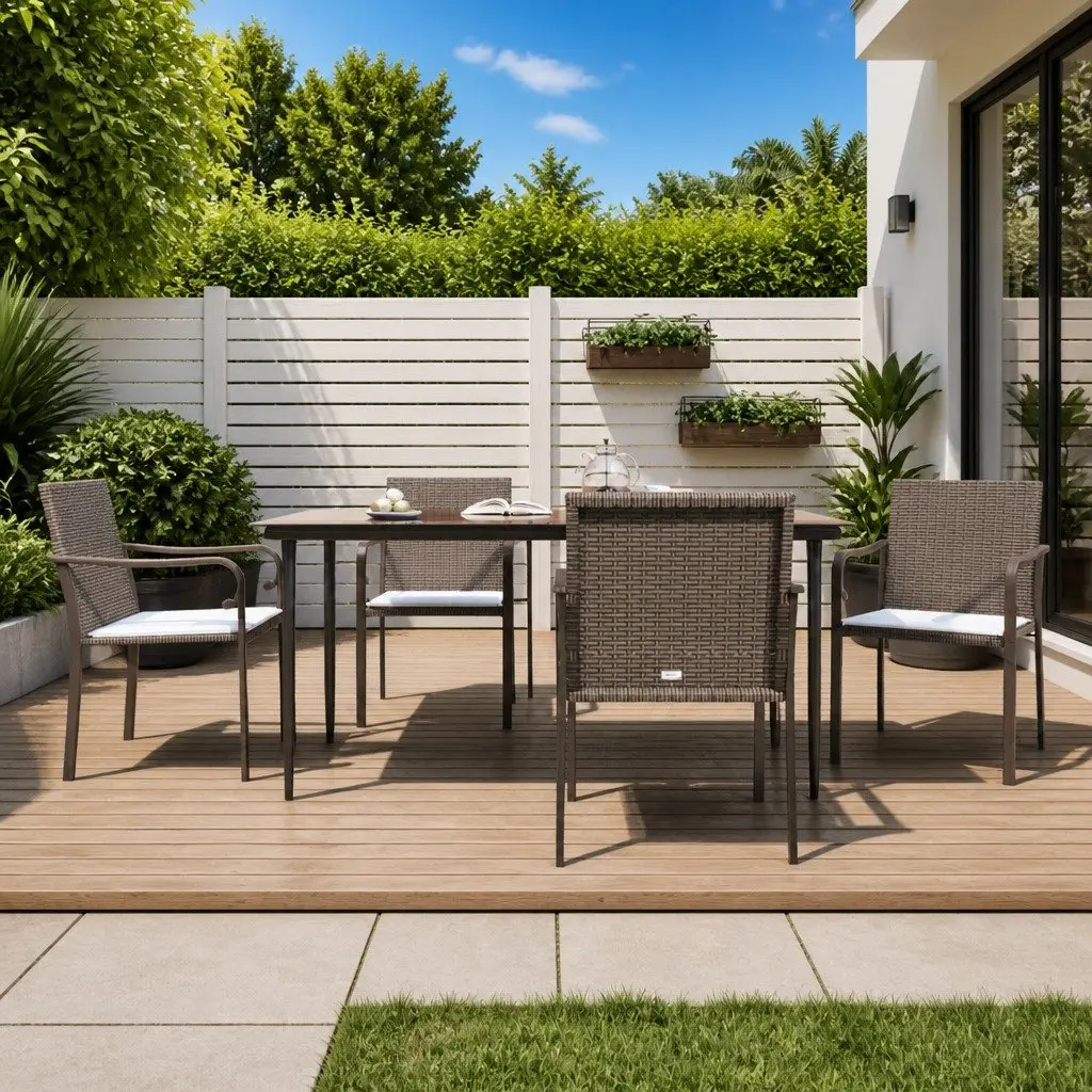 Garden Dining Set Poly Rattan Steel Frame Brown 5 Piece Outdoor Furniture