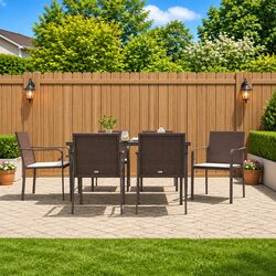 Sturdy 7-Piece Garden Dining Set with PE Rattan and Steel