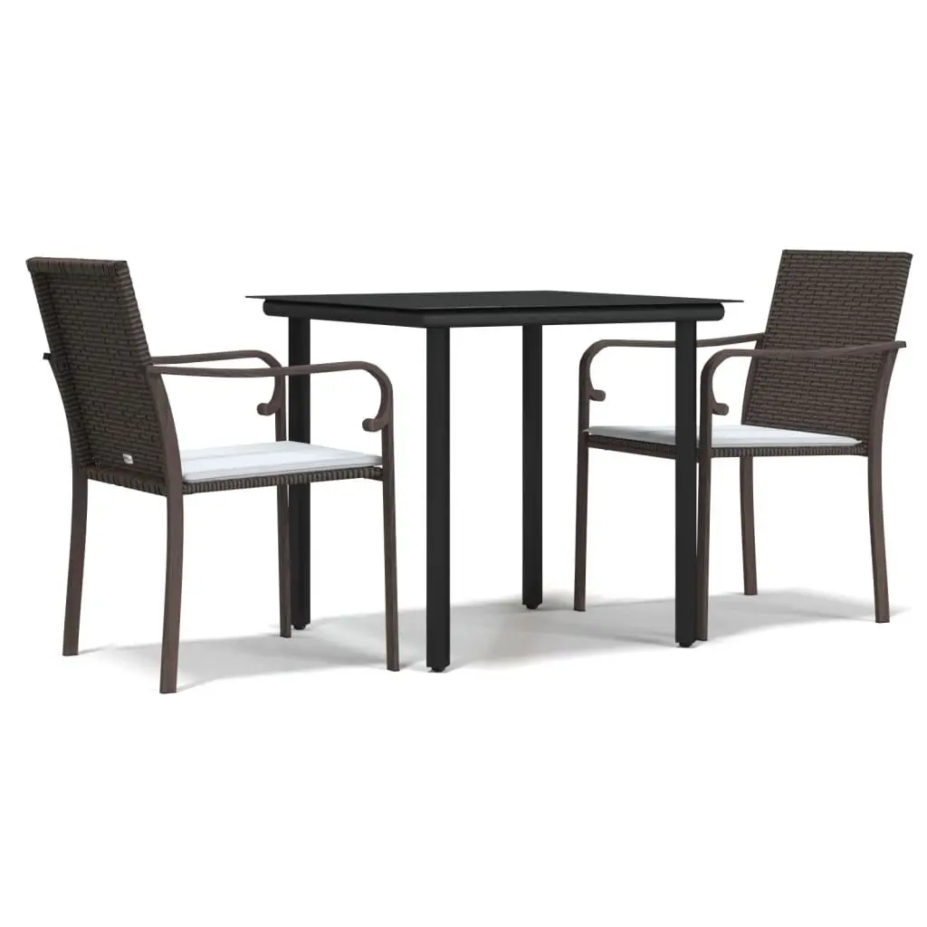 Garden Dining Set Poly Rattan Steel Frame 3 Piece Brown