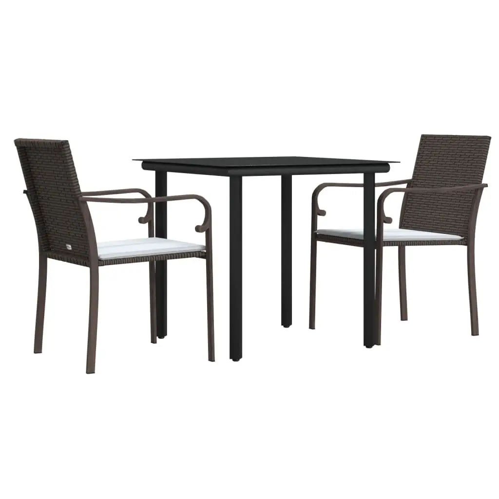 Garden Dining Set Poly Rattan Steel Frame 3 Piece Brown