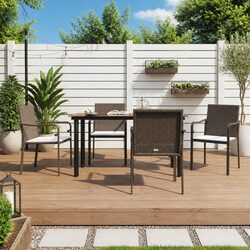 Durable Brown Garden Dining Set with 5 Pieces Poly Rattan