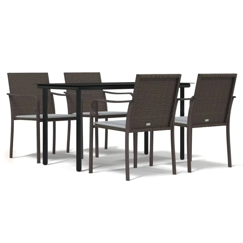 Garden Dining Set Poly Rattan Steel Frame Tempered Glass 5 Piece Brown