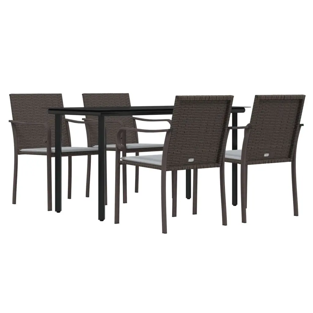 Garden Dining Set Poly Rattan Steel Frame Tempered Glass 5 Piece Brown