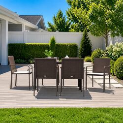7 Piece Brown Poly Rattan Garden Dining Set