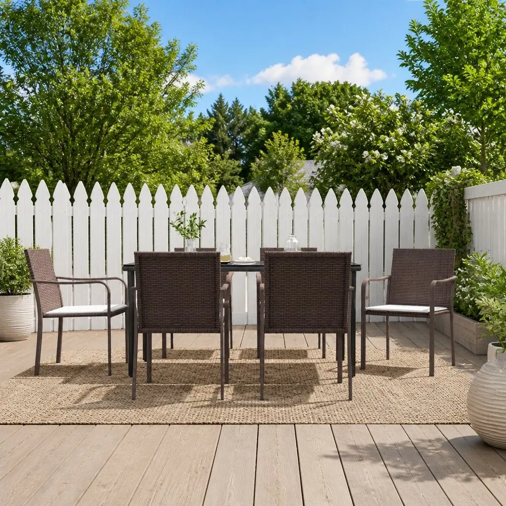 Garden Dining Set Poly Rattan 7 Piece Outdoor Patio Furniture Brown