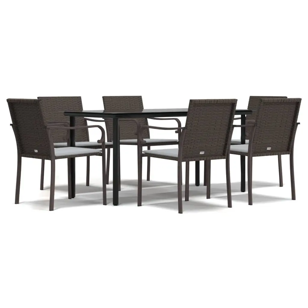 Garden Dining Set Poly Rattan 7 Piece Outdoor Patio Furniture Brown