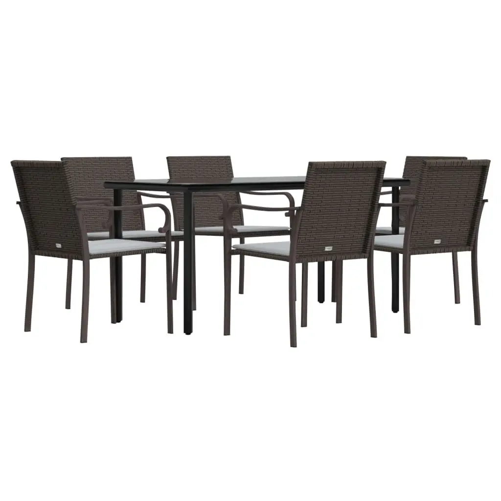 Garden Dining Set Poly Rattan 7 Piece Outdoor Patio Furniture Brown