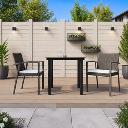 3-Piece Garden Dining Set with Steel Frame and Cushions