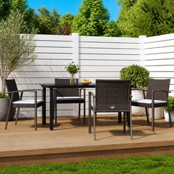 5-Piece Outdoor Dining Set with Poly Rattan and Glass Table