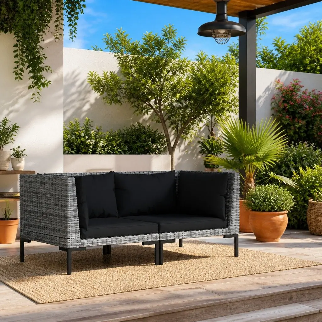 Grey Half Round Rattan Outdoor Sofa Set