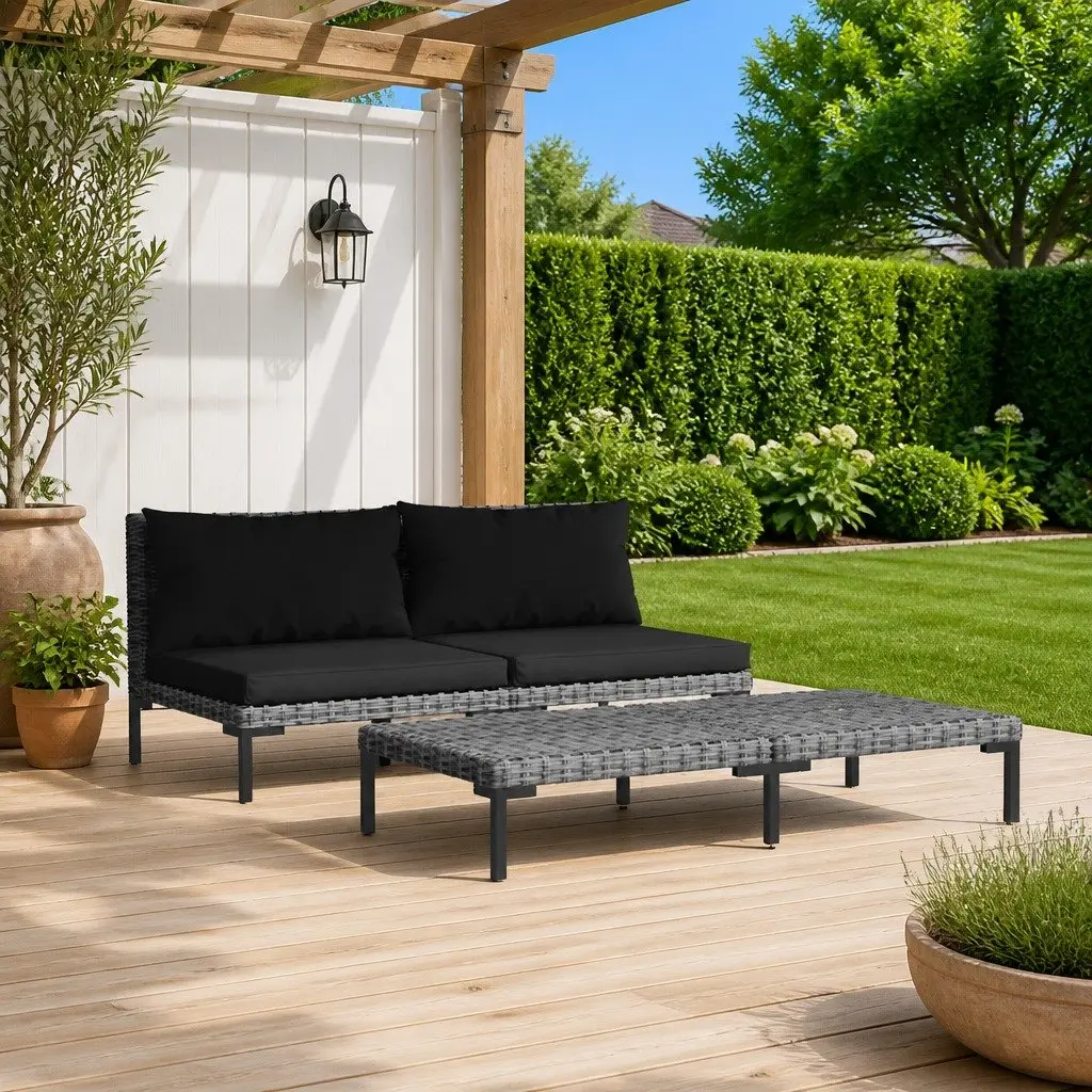 Outdoor Sectional Sofa Lounge Set Half Round Poly Rattan 3 Piece Grey