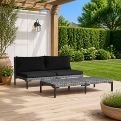 3-Piece Outdoor Lounge Set with Grey Half Round Rattan