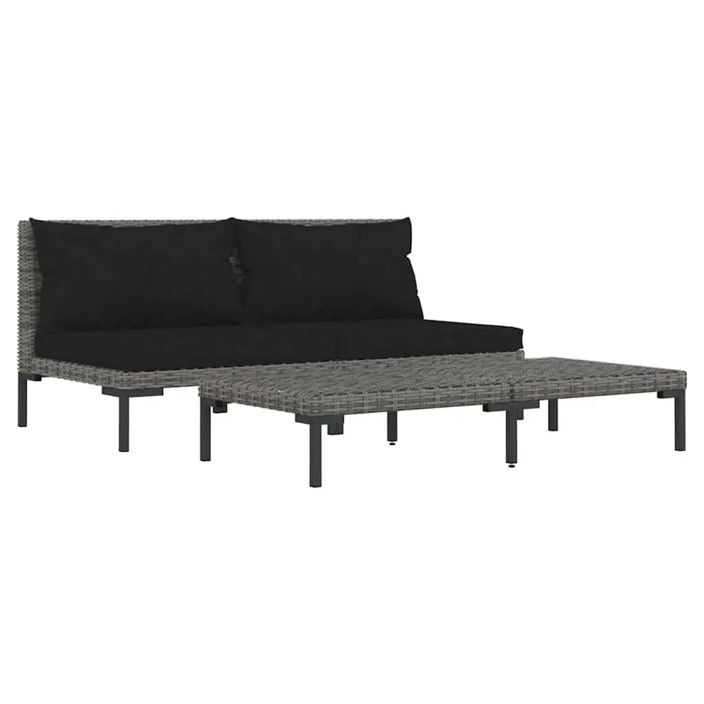 Outdoor Sectional Sofa Lounge Set Half Round Poly Rattan 3 Piece Grey