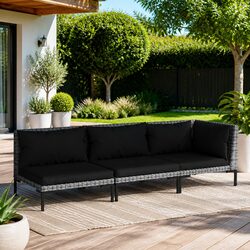 3-Piece Outdoor Sectional Sofa Set in Grey Rattan