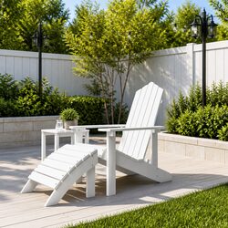 Premium Garden Adirondack Chair with Footstool - White