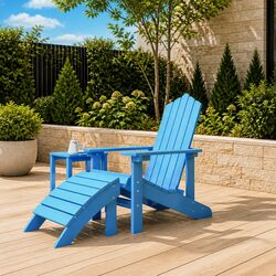 Durable Blue Adirondack Chair with Detachable Footstool