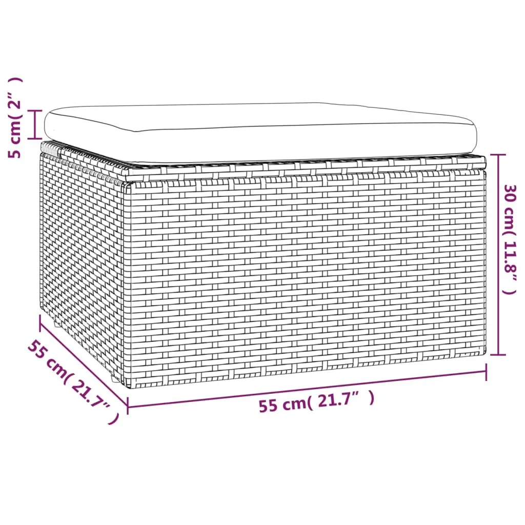 Garden Footrest Ottoman Poly Rattan Steel Frame Grey 55 x 55 x 30 cm