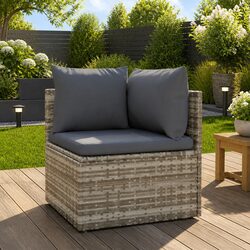 Stylish Grey Poly Rattan Garden Corner Sofa with Cushions