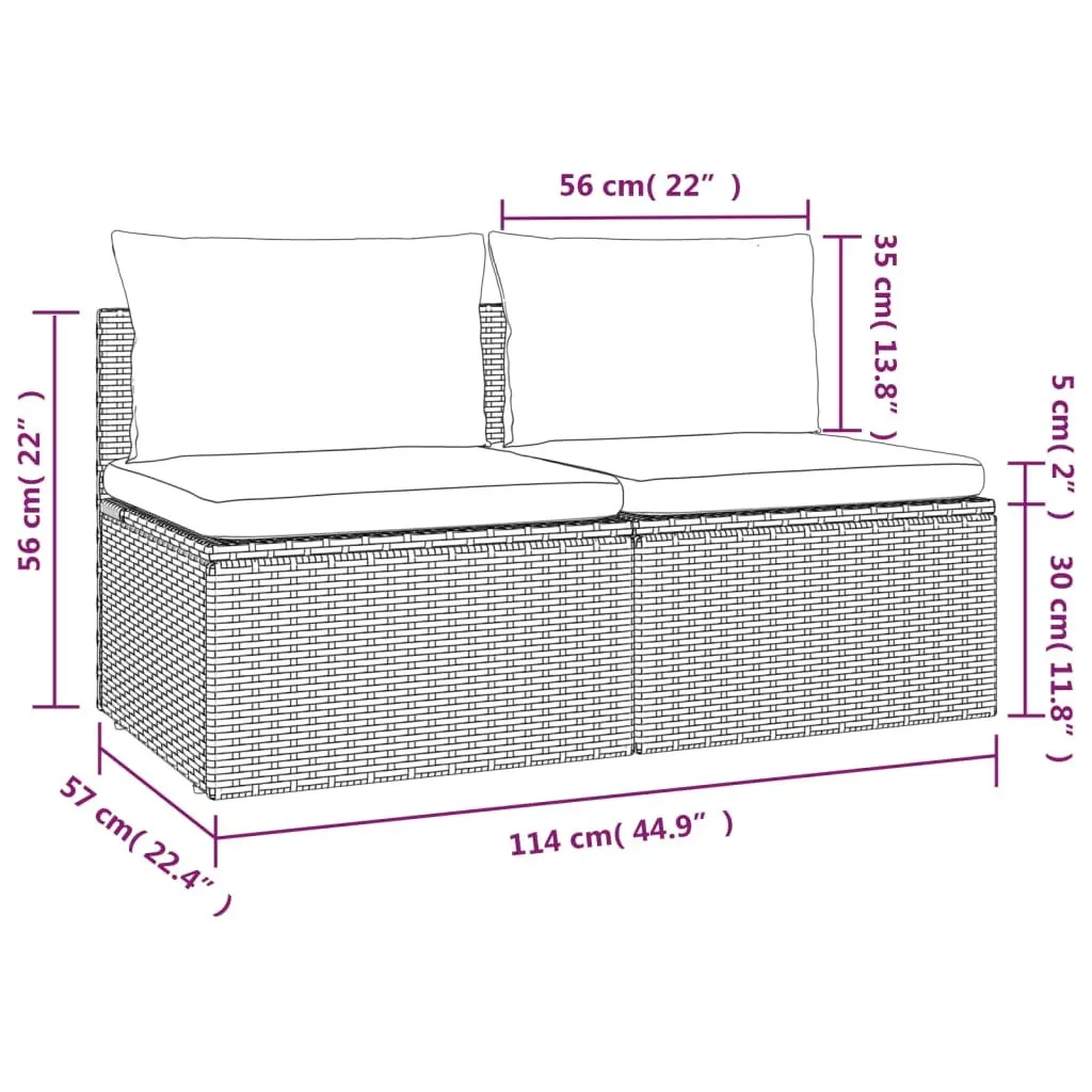 2-Seater Garden Sofa Poly Rattan Steel Frame Grey Outdoor Seating