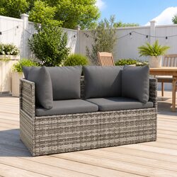 Durable Grey 2-Seater Garden Sofa with Cushions