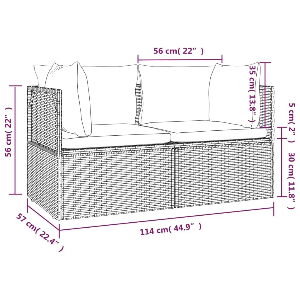 Grey 2-Seater Garden Sofa with Cushions
