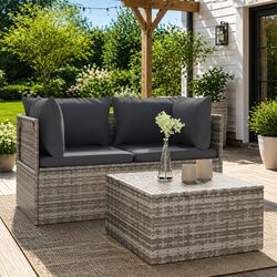 Durable 3 Piece Garden Lounge Set with Cushions in Grey