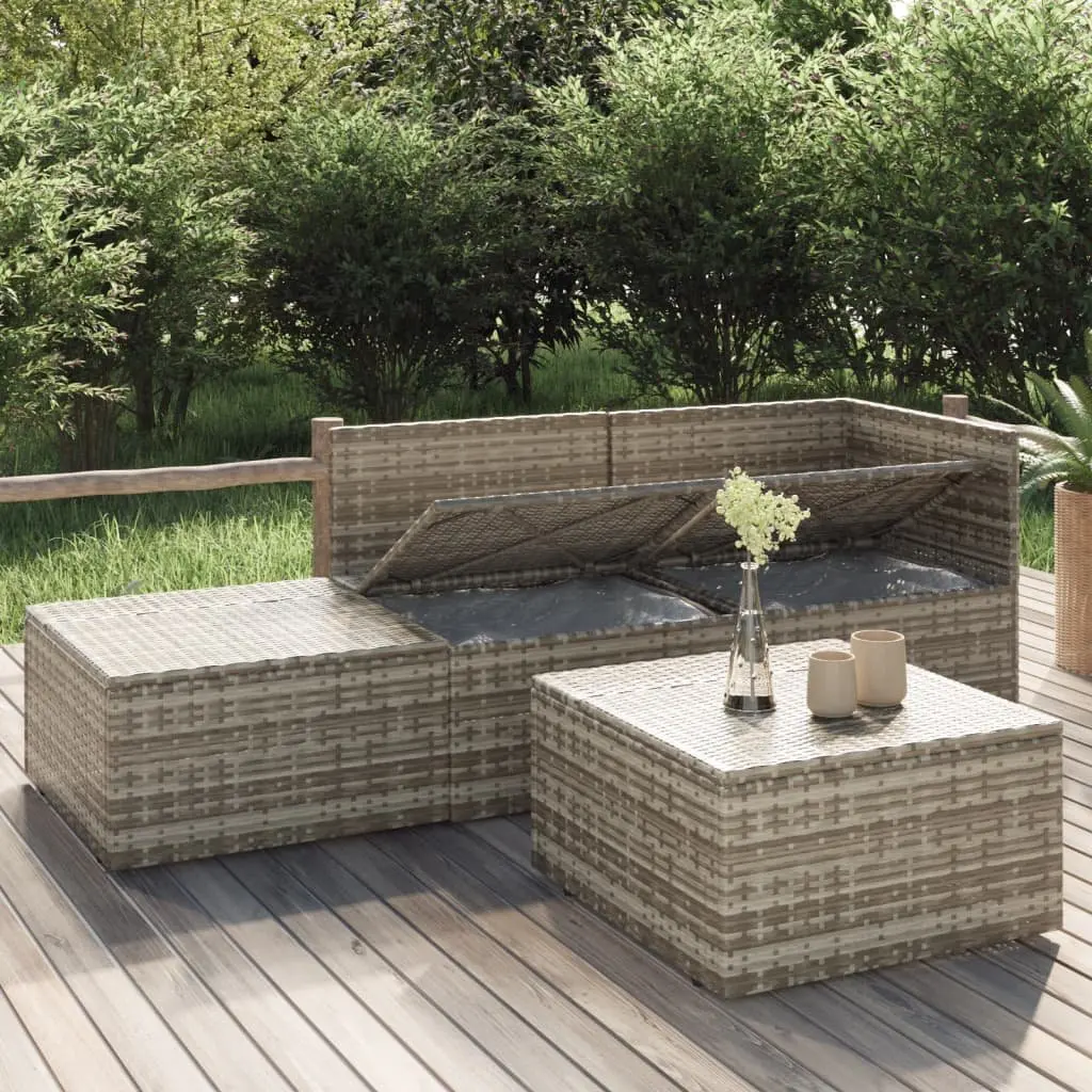 4 Piece Outdoor Garden Lounge Set Poly Rattan Steel Grey