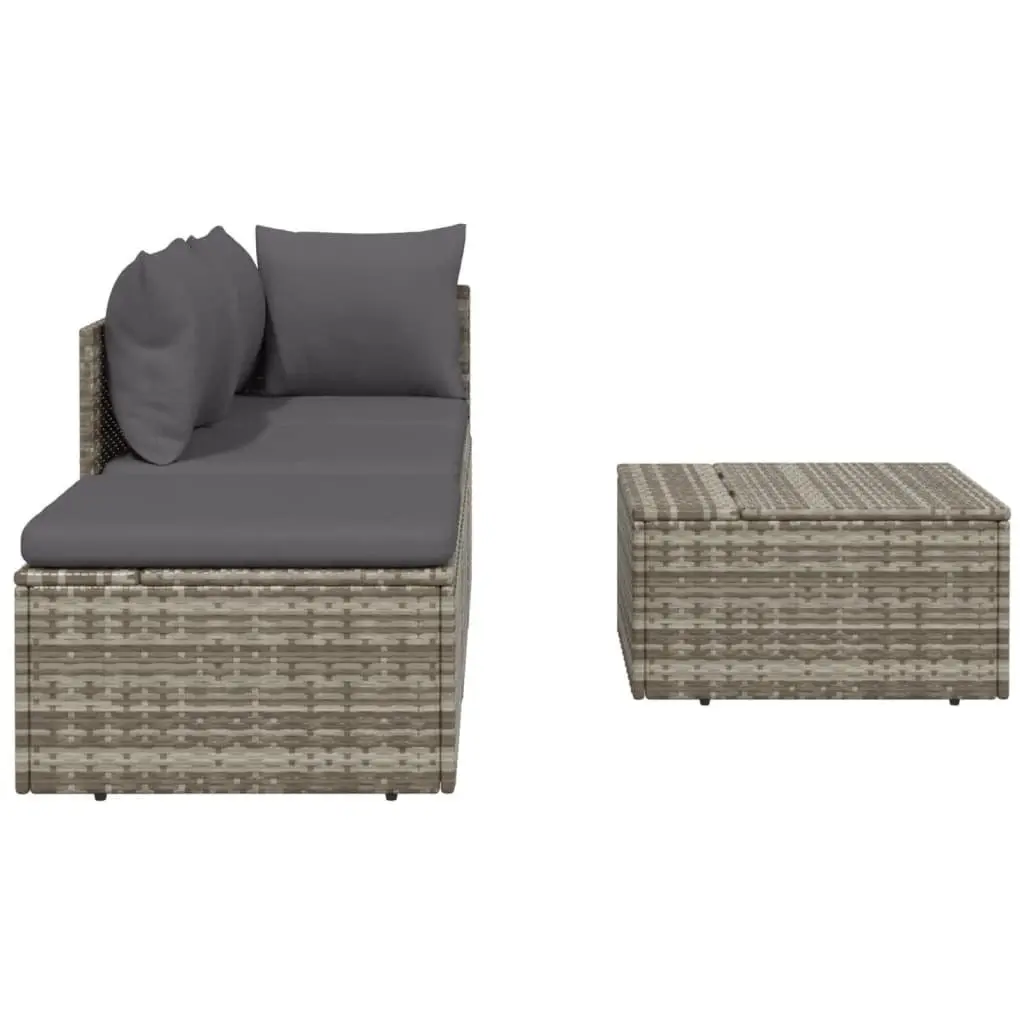 4 Piece Outdoor Garden Lounge Set Poly Rattan Steel Grey