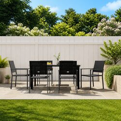 7 Piece Garden Dining Set with Steel Frame and Rattan Chairs