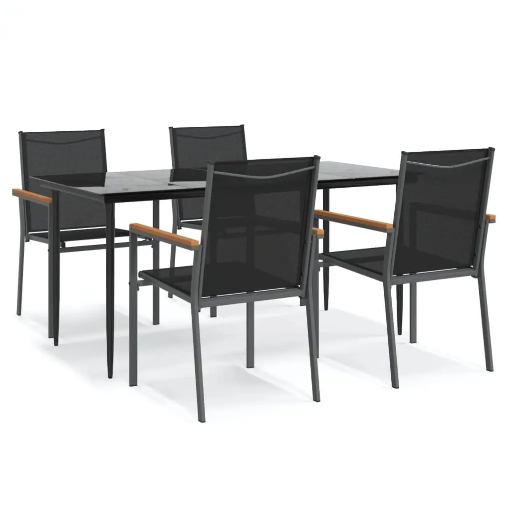 Garden Dining Set Textilene Steel Frame 5 Piece Outdoor Table Chairs Black