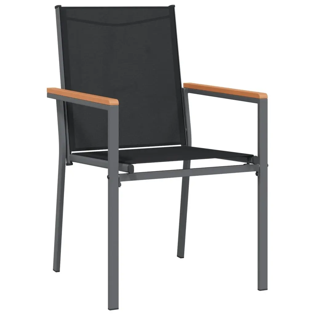 Garden Dining Set Textilene Steel 3 Piece Black Table Chairs