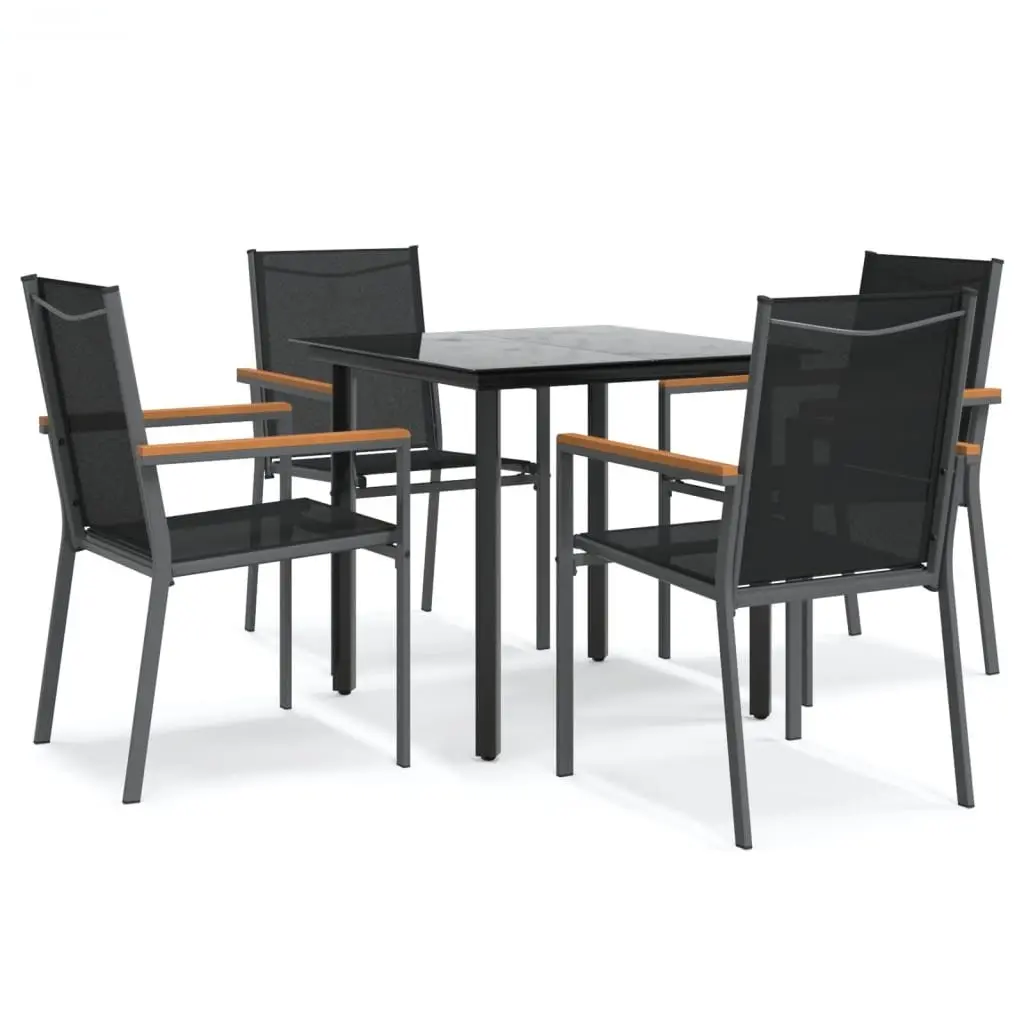 Garden Dining Set Textilene Steel 5 Piece Black Chairs Table
