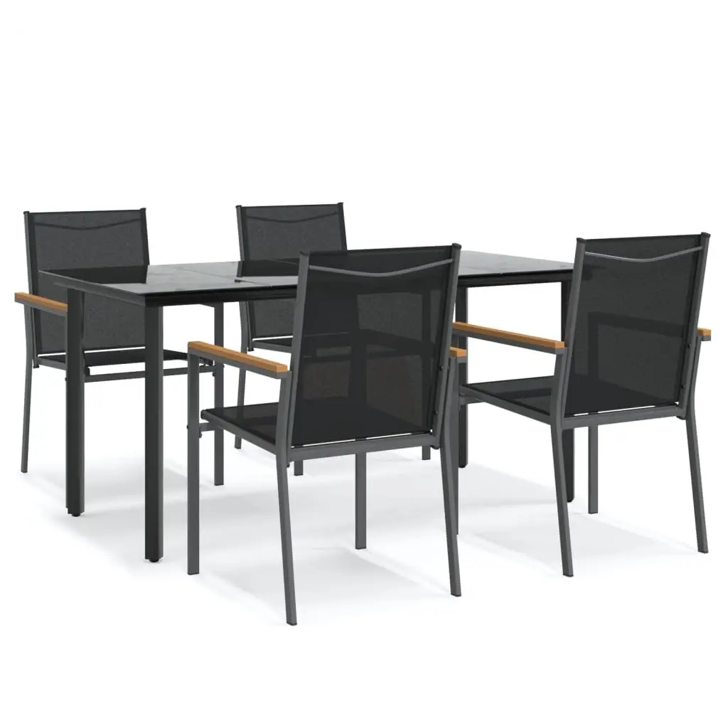 Garden Dining Set 5 Piece Steel Textilene Black Outdoor Furniture