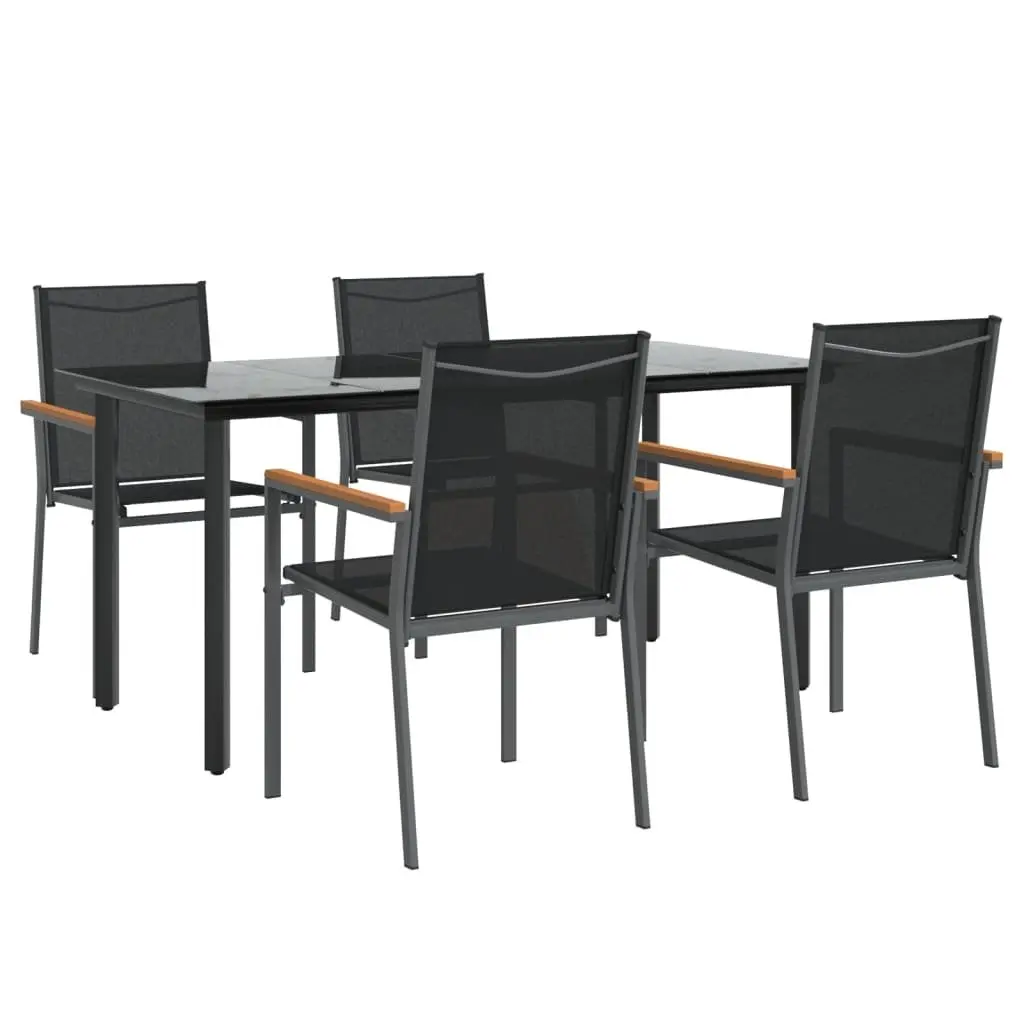 Garden Dining Set 5 Piece Steel Textilene Black Outdoor Furniture